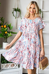 Robe imprimée à volants courts et manches à volants